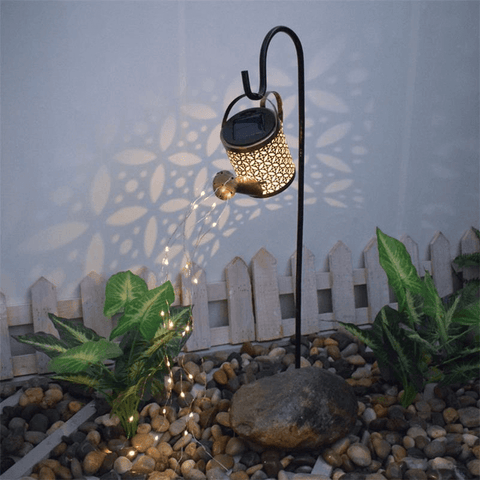 Outdoor Solar Watering Can Ornament Lamp Garden Art Light Decoration Hollow-out Iron Shower LED Lights