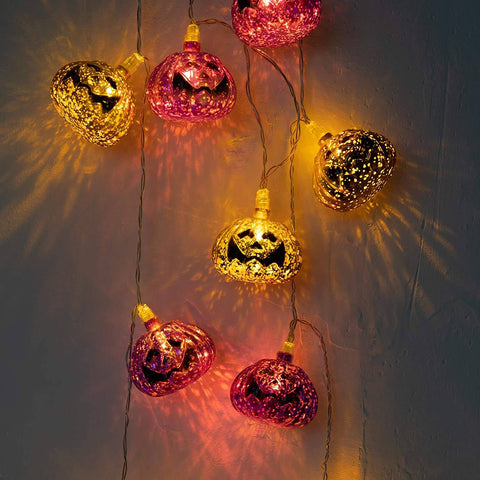 Halloween Lights String 9FT Batteries Powered Purple and Gold Pumpkin Lights with 15 LED Indoor Decoration